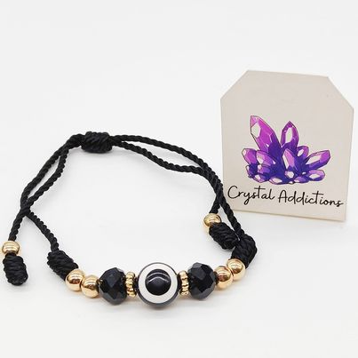 Evil Eye Black Beaded Adjustable Bracelet