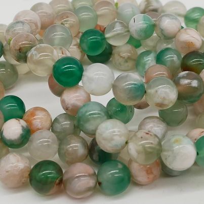 Green Flower Agate Bracelet - 8mm