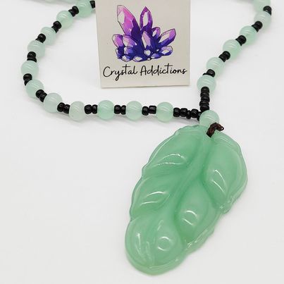 Green Jade Leaf Pendant Necklace