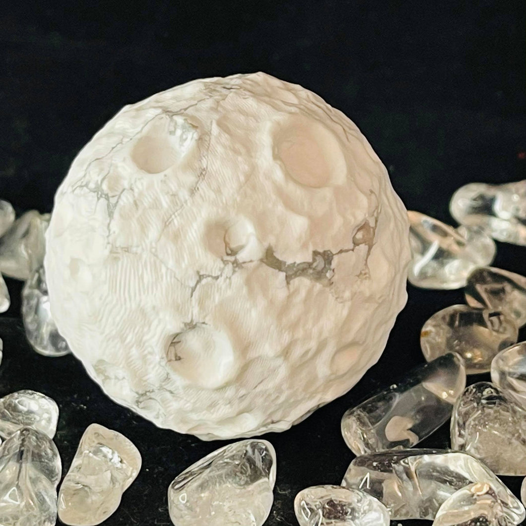 Howlite Carved Moon Sphere #71