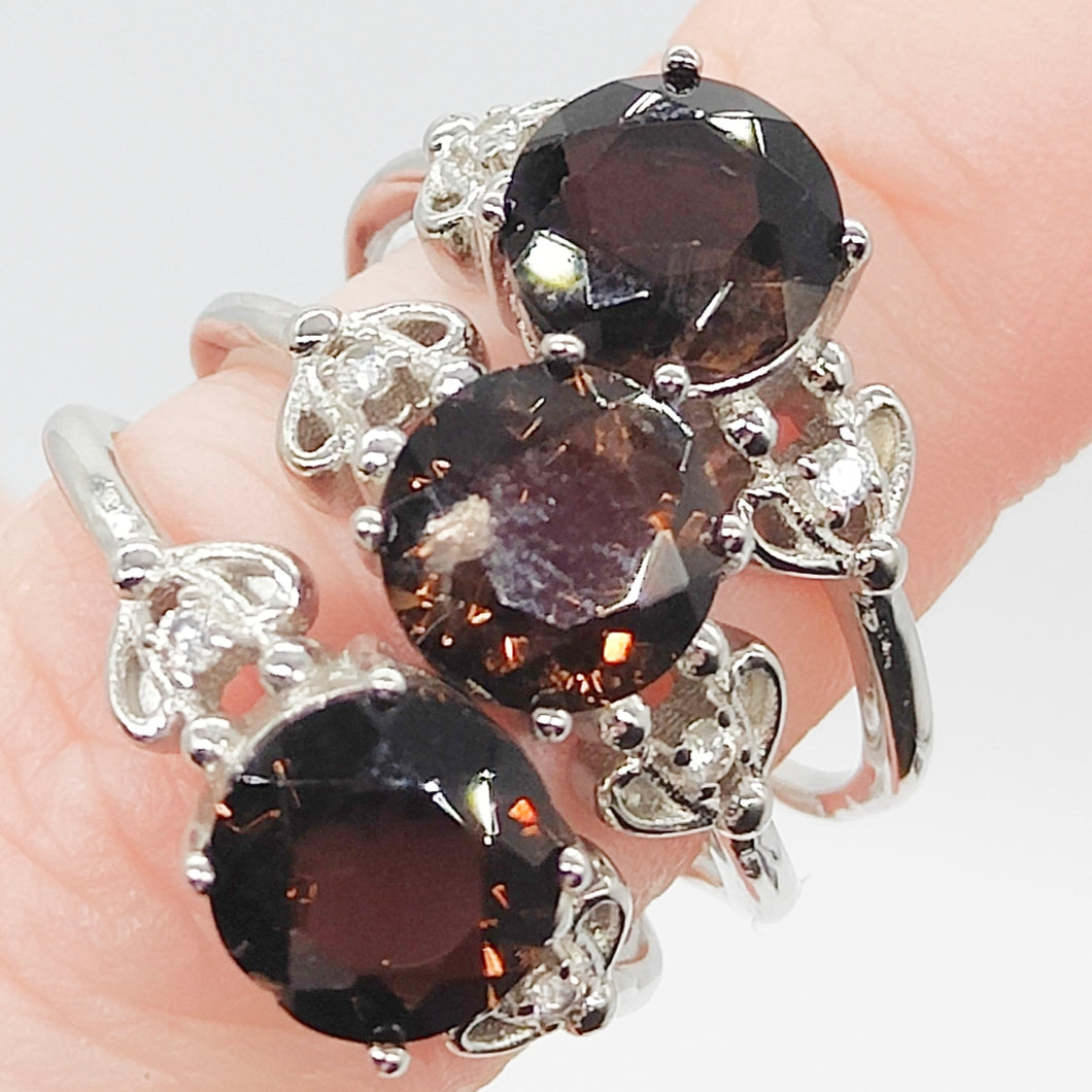 Smoky Quartz Oval Silver Adjustable Ring