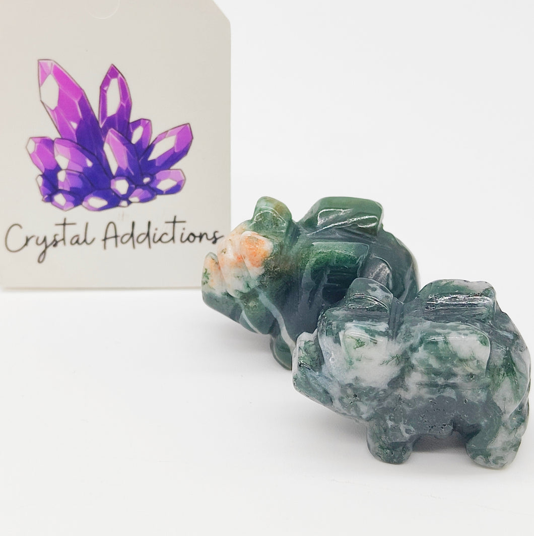 Moss Agate Mini Flying Pigs