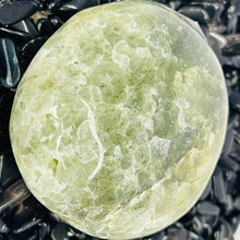 Load image into Gallery viewer, Prehnite with Black Tourmaline Palm Stone #127
