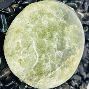 Prehnite with Black Tourmaline Palm Stone #127