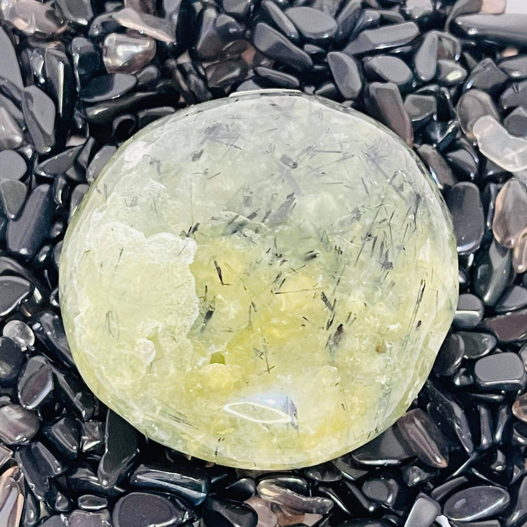 Prehnite with Black Tourmaline Palm Stone #9