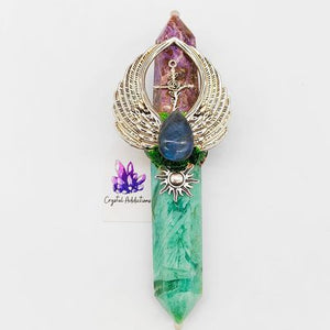 Purple & Green Fluorite D/T Wand + Labradorite & Abalone Shell # 138