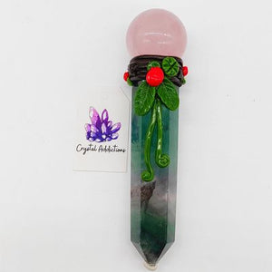 Rainbow Fluorite + Rose Quartz Sphere Wand # 158