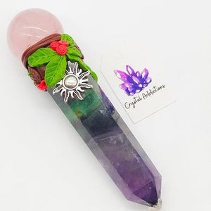 Rainbow Fluorite + Rose Quartz Wand # 143