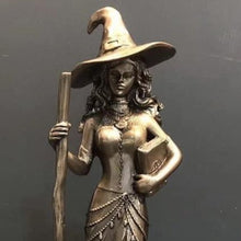 Load image into Gallery viewer, Bronze Witch and Cat Resin Statue
