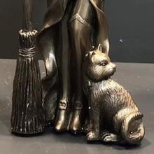 Load image into Gallery viewer, Bronze Witch and Cat Resin Statue
