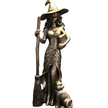 Load image into Gallery viewer, Bronze Witch and Cat Resin Statue
