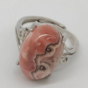 Rhodochrosite Silver Plated Adjustable Ring