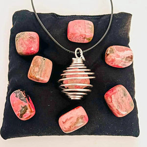 Rhodonite Interchangeable Silver Cage Tumble Pendant