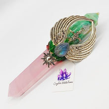 Load image into Gallery viewer, Rose Quartz &amp; Green Fluorite D/T Wand + Labradorite &amp; Abalone Shell # 106
