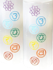 Selenite Chakra Engraved Harmonizer Pairs