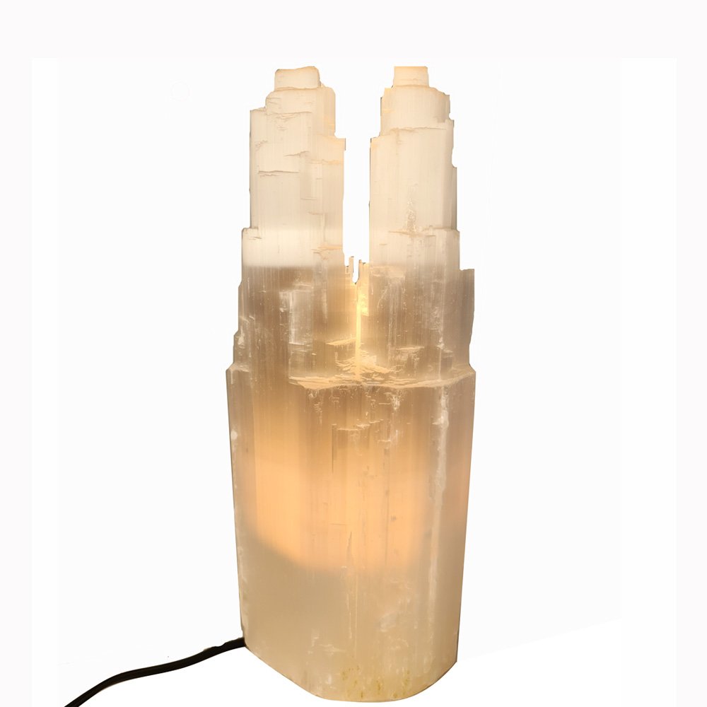 Twin Tower Large Lamp Selenite Castle 30-40cm