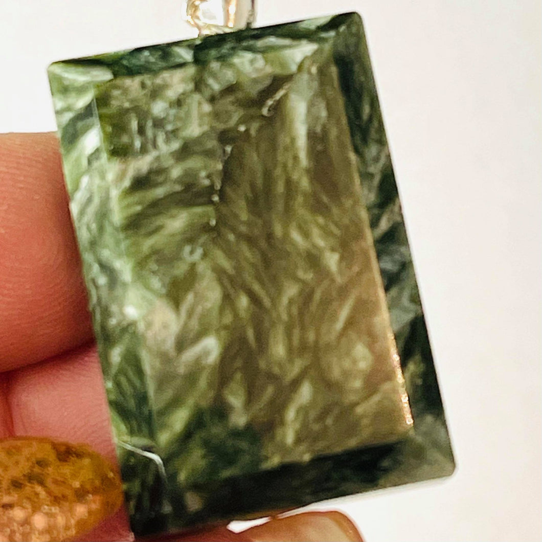 Seraphinite Rectangle Pendant with Sterling Silver Box Chain #51