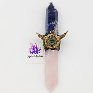 Sodalite + Rose Quartz Double Point Wand # 143