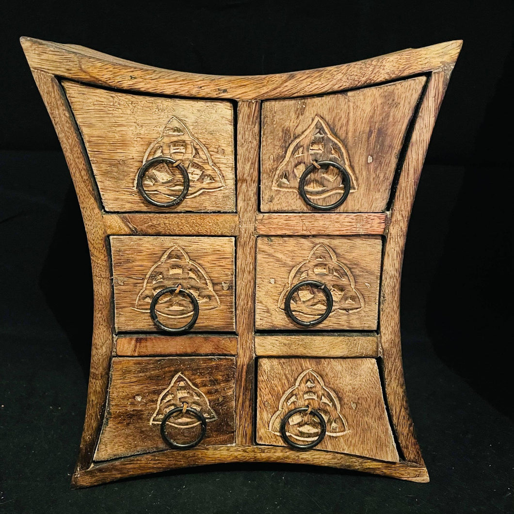 Wooden Triquetra 6 Draw Storage Box