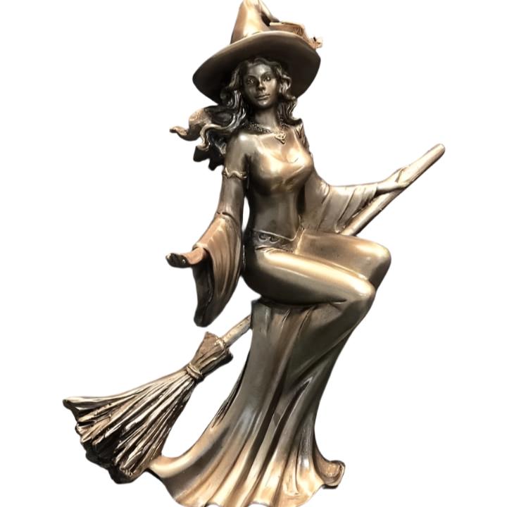 Bronze Witch Flying on Broomstick Resin Statue