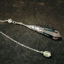 Load image into Gallery viewer, Long Silver Pendulums Rainbow Fluorite
