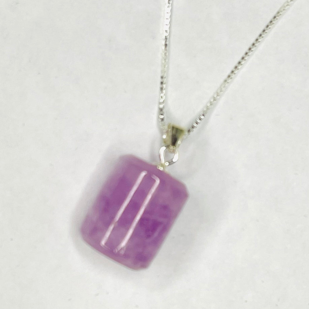 Kunzite Cylinder Pendant with Sterling Silver Box Chain #87