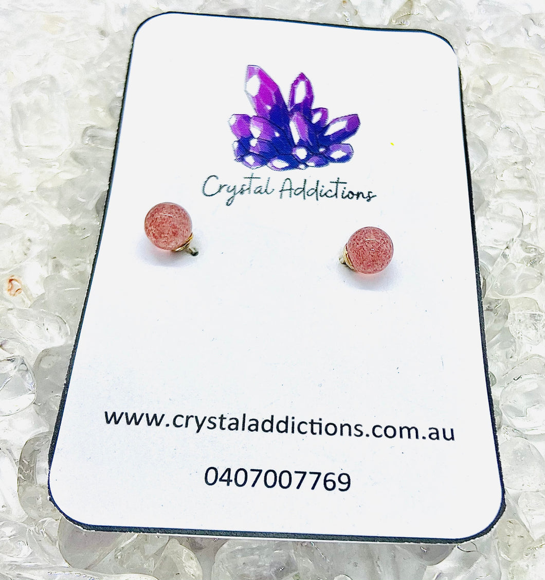 Strawberry Quartz Sterling Silver Stud Earrings #137