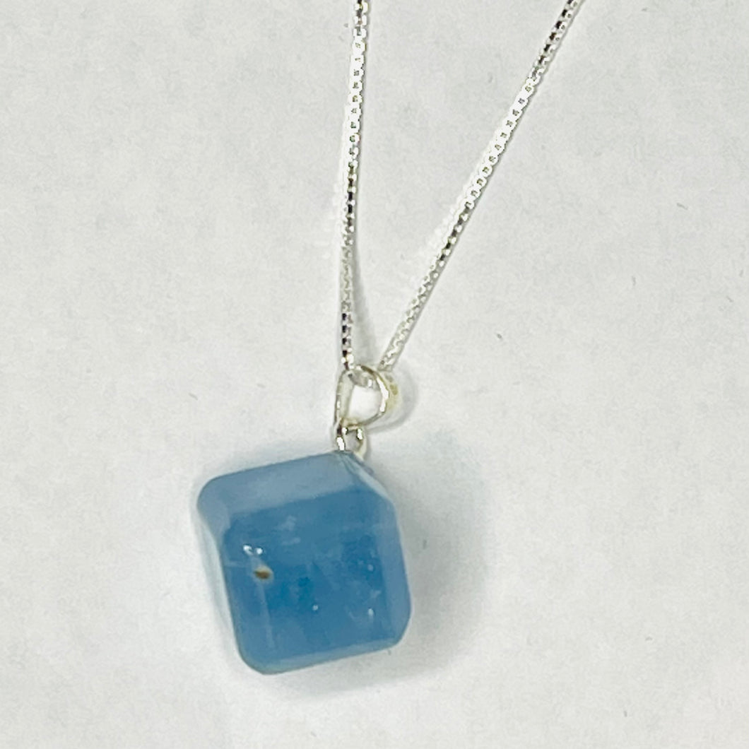 Aquamarine Cube Pendant with Sterling Silver Box Chain