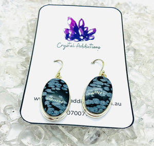 Snowflake Obsidian Sterling Silver Drop Earrings #57