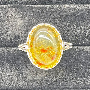 Amber Adjustable Silver Ring