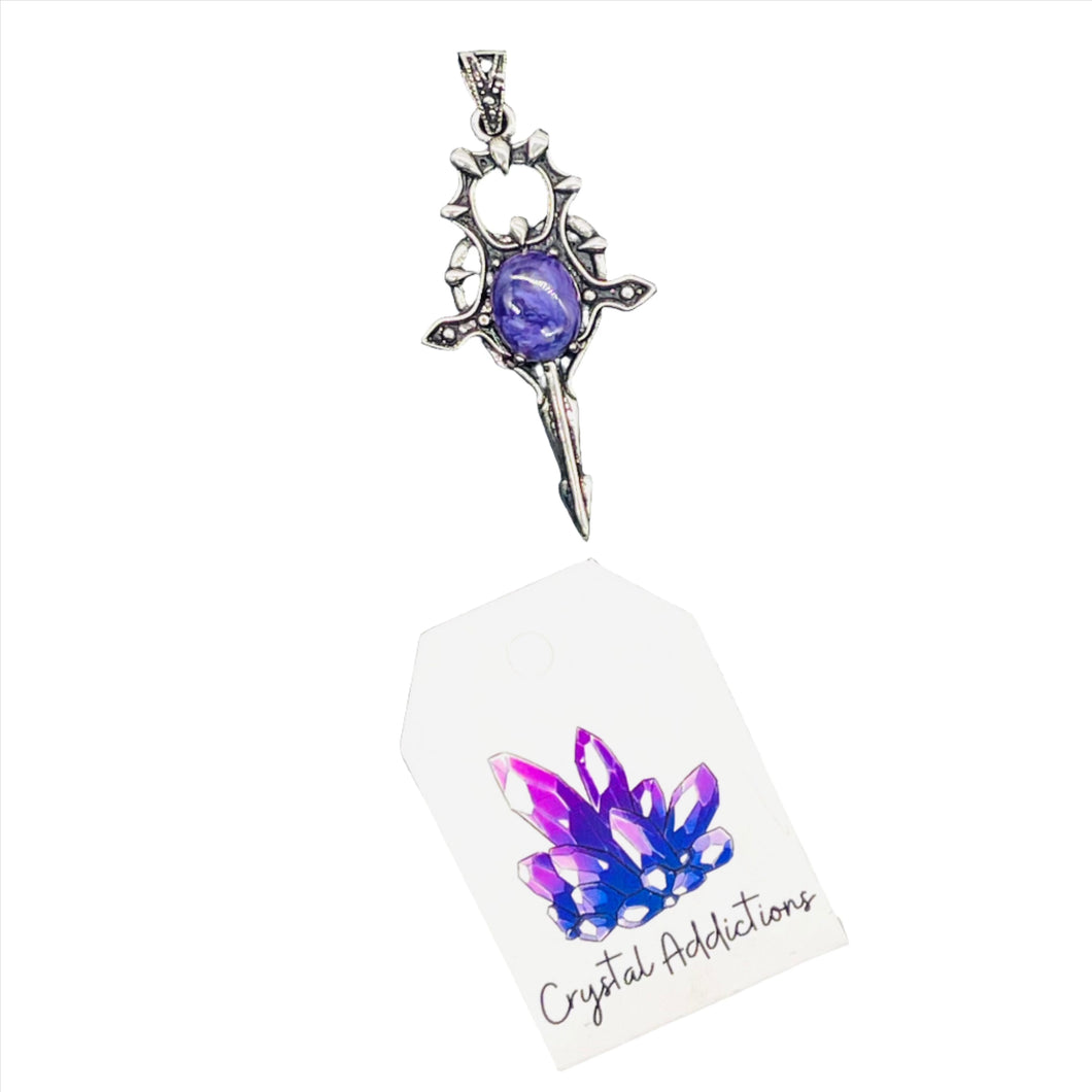 Charoite Silver Sword Pendant