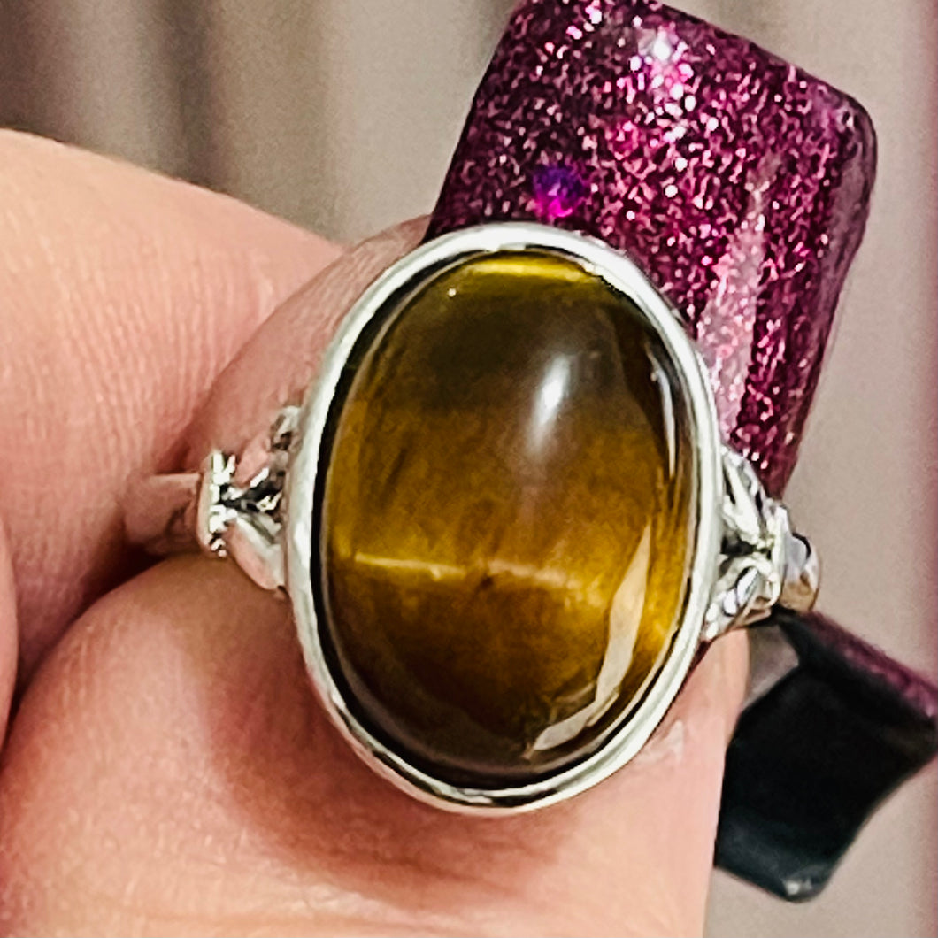 Tiger's Eye Adjustable Silver Ring