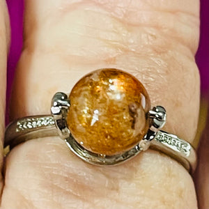 Sunstone Spinning Meditation Adjustable Silver Ring