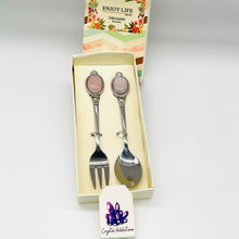 Load image into Gallery viewer, Rose Quartz Spoon &amp; Fork Gift Set
