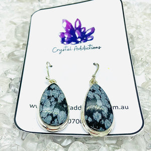 Snowflake Obsidian Sterling Silver Drop Earrings #80