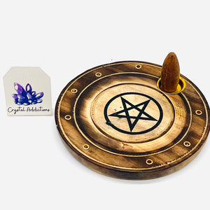 Round Wooden Pentacle Incense Holder