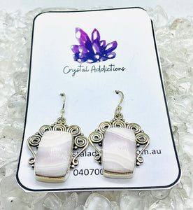 Pink Lace Agate Sterling Silver Drop Earrings #23