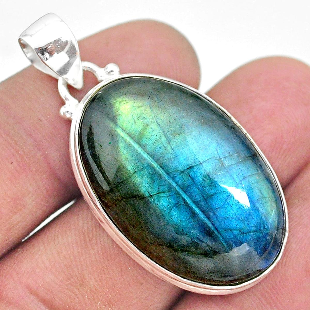 Blue Labradorite Sterling Silver Oval Pendant # 111