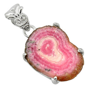 Pink Rhodochrosite Stalactite Sterling Silver Pendant # 142