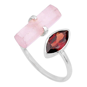 Rose Quartz + Garnet Sterling Silver Ring # 95