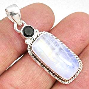 Moonstone + Black Onyx Sterling Silver Pendant # 131