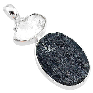 Black Tourmaline + Raw Herkimer Pendant # 42