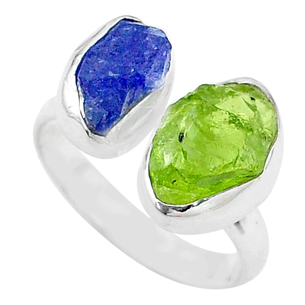 Peridot + Blue Tanzanite Adjustable Sterling Silver Ring # 73