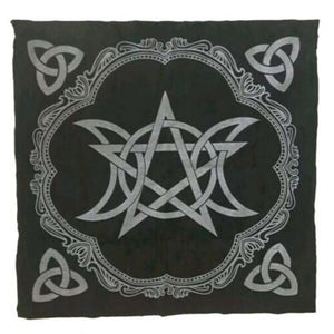 Triple Moon Silver Pentacle Altar Cloth