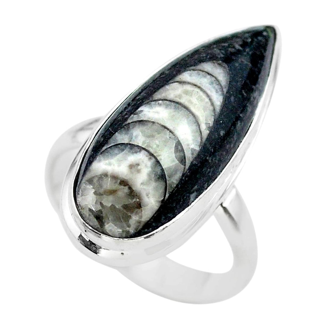 Black Orthoceras Pear Sterling Silver Ring # 39