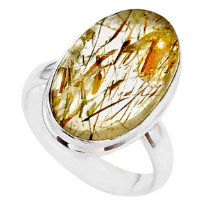 Gold Tourmaline Rutile Silver Ring # 110