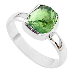 Green Apatite Raw Sterling Silver Ring # 32