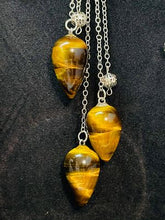 Load image into Gallery viewer, Long Silver Pendulums Tiger Eye
